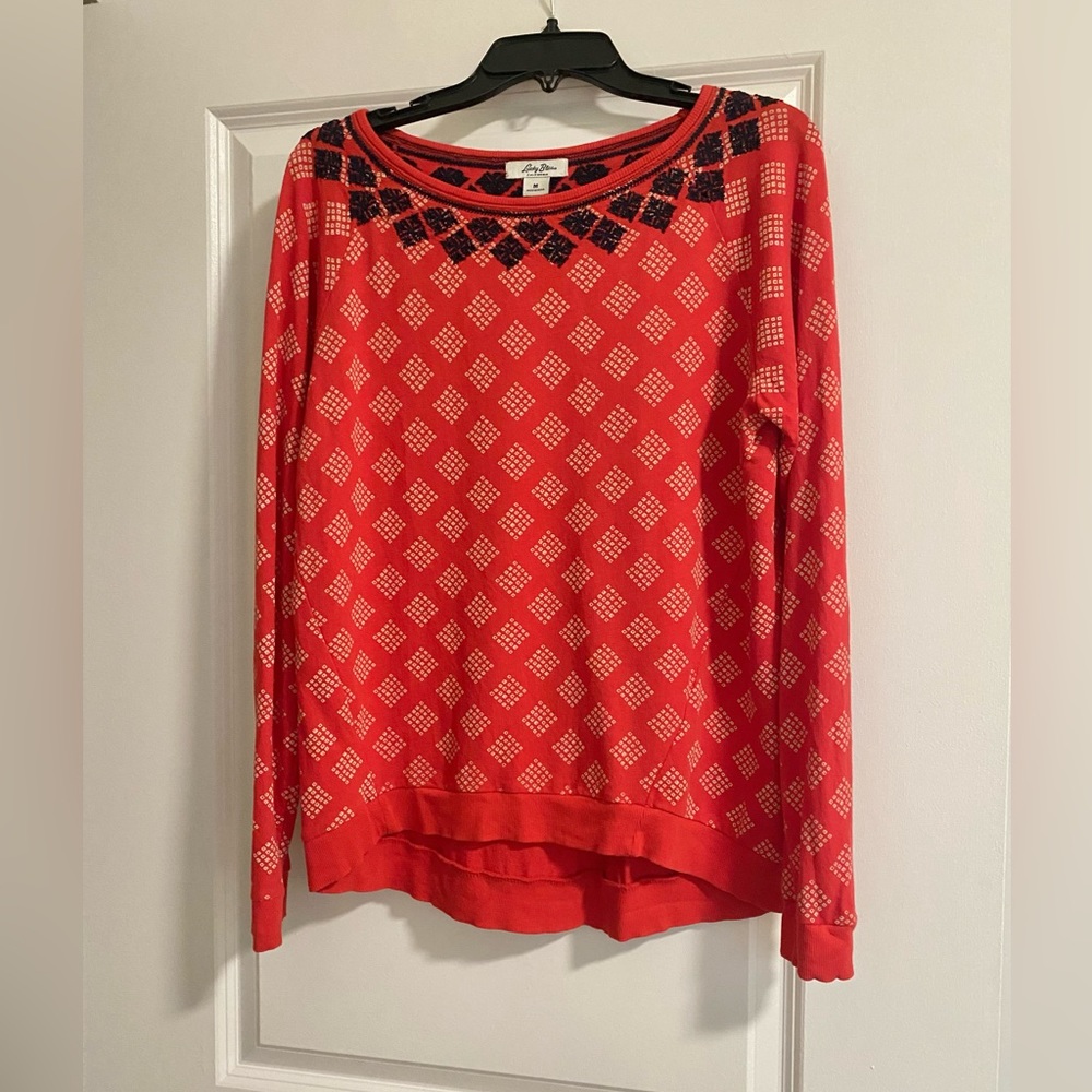 Lucky Bliss Women’s Red Patterned crewneck Sweater - sz M